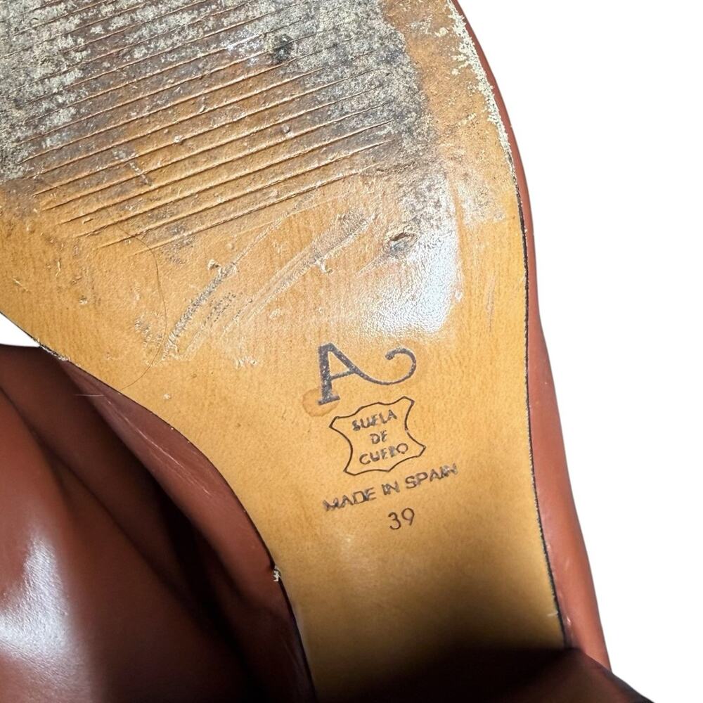 About Arianne Red Brown Chestnut Leather Square Toe Nico Heeled Boots 39 / US 9 - Picture 13 of 14